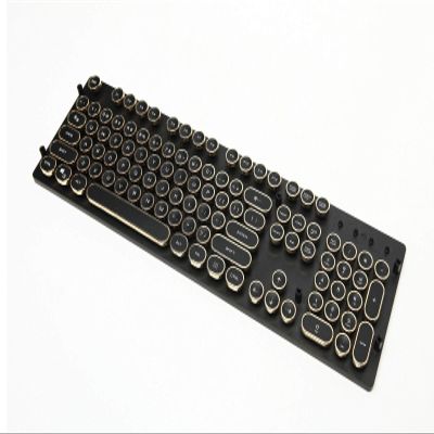 104 Keys Steampunk Round Golden Silver Black White Keycap Key Cap Keycaps ANSI Layout for Cherry MX Gaming Mechanical Keyboard,Only Keycaps,not Keyboard (Black Golden)