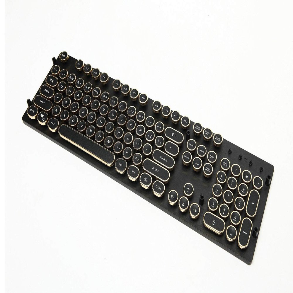 104 Keys Steampunk Round Golden Silver Black White Keycap Key Cap Keycaps ANSI Layout for Cherry MX Gaming Mechanical Keyboard,Only Keycaps,not Keyboard (Black Golden)