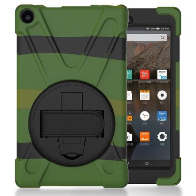 Amazon Fire HD 8 (6th Generation) Case, Heavy Duty Stand Shockproof Protective Case Cover for Amazon Fire HD 8 with Built-in Stand and a Hand Grip (Dark Green)