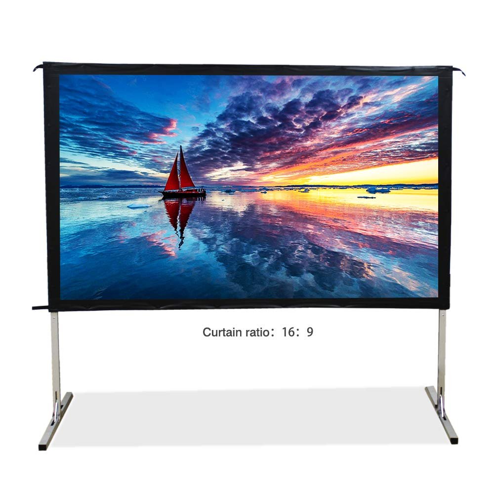 SW-LAMP Indoor Outdoor Projector Screen 16:9 Fast Folding Portable Screen 90 inch Large Projection Screen Front Projection for Camping or Home Theatre (16:9-80 Inch)