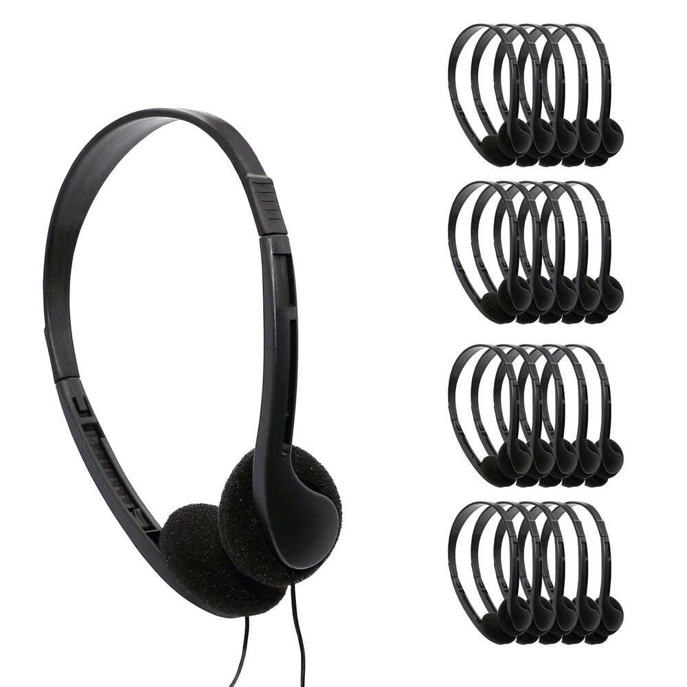 Avid Products AE-08 50 Pack Disposable On-Ear Headphones with 3.5mm Plug, Black