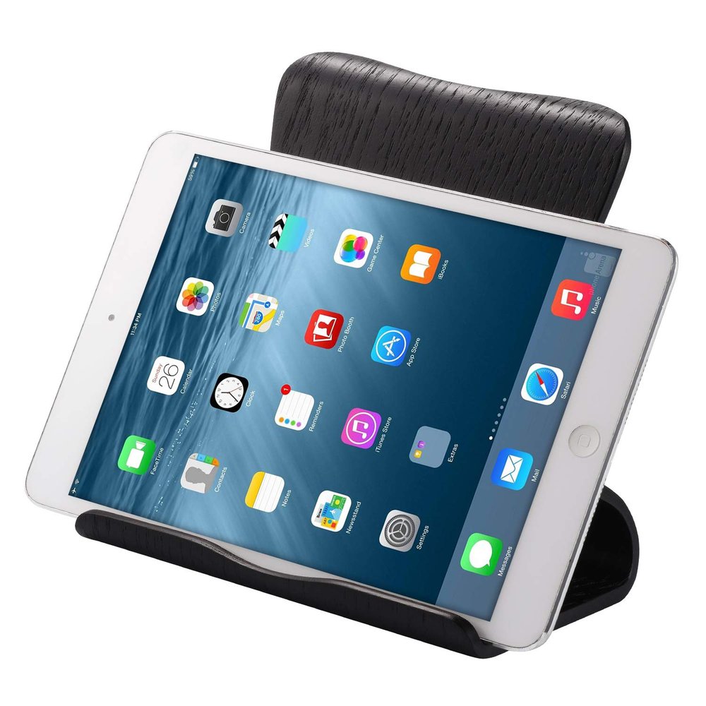 SAMDI Wooden Tablet Stand: Dock for iPad 2017 Pro 9.7, 10.5, Air Mini 2 3 4, Kindle, Tab, E-Reader, Other Tablets (4-13 inch) - Oak Wood Black