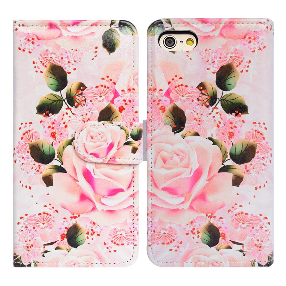 Bcov Case for iPod Touch 7/iPod Touch 6,Bcov Pink Rose Flowers Wallet Flip Leather Cover Case with Credit Card ID Card Slot Holder Kickstand for iPod Touch 7/6/5