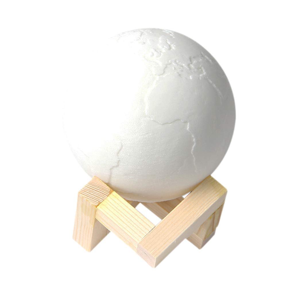 ZAMTAC Rechargeable 3D Print Earth Lamp Moon Night Lights Abajur LED Touch Sensor Tap Earth Light for Bedroom Home Decor - (Size: M)
