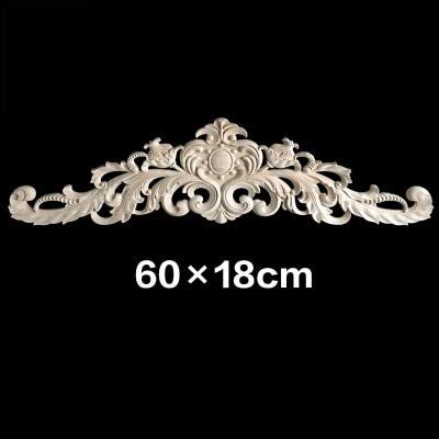 ZAMTAC Wood Carved Long Applique Furniture Woodcarving Furniture Modern Home Decor Decoration Accessories Solid Wood Corner Flower - (Color: 60x18CM)