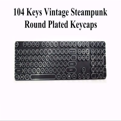 104 Keys Steampunk Round Golden Silver Black White Keycap Key Cap Keycaps ANSI Layout for Cherry MX Gaming Mechanical Keyboard,Only Keycaps,not Keyboard (Black Silver)