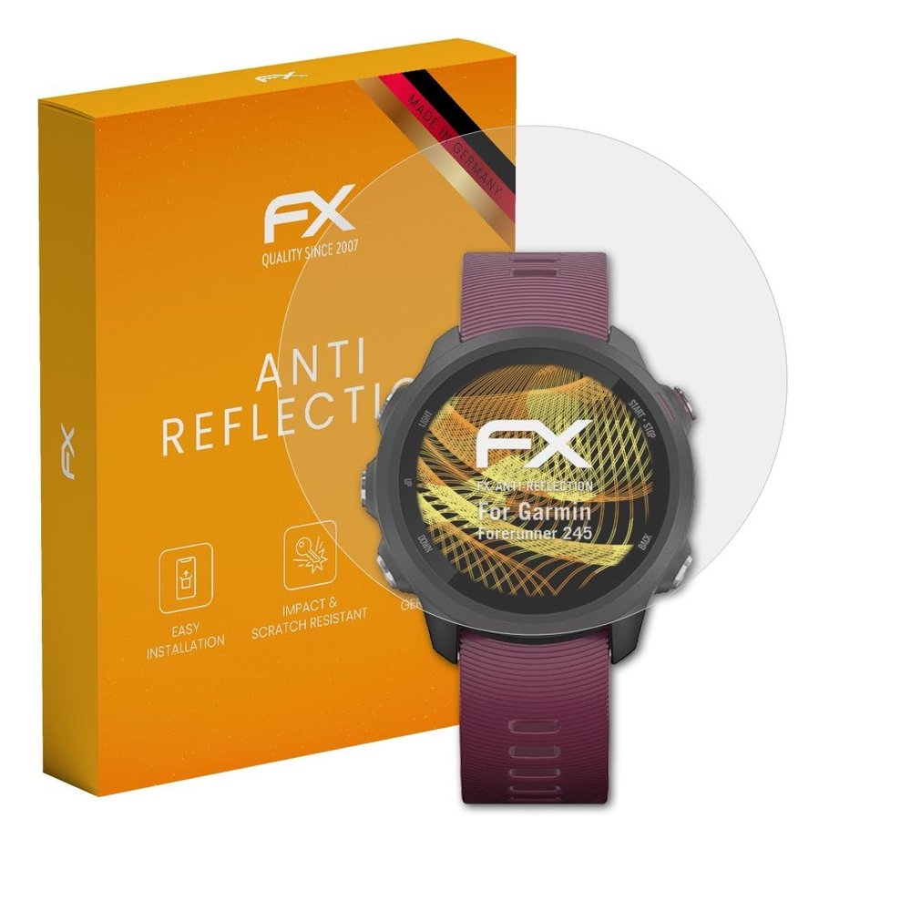 atFoliX Screen Protector compatible with Garmin Forerunner 245 Screen Protection Film, anti-reflective and shock-absorbing FX Protector Film (3X)