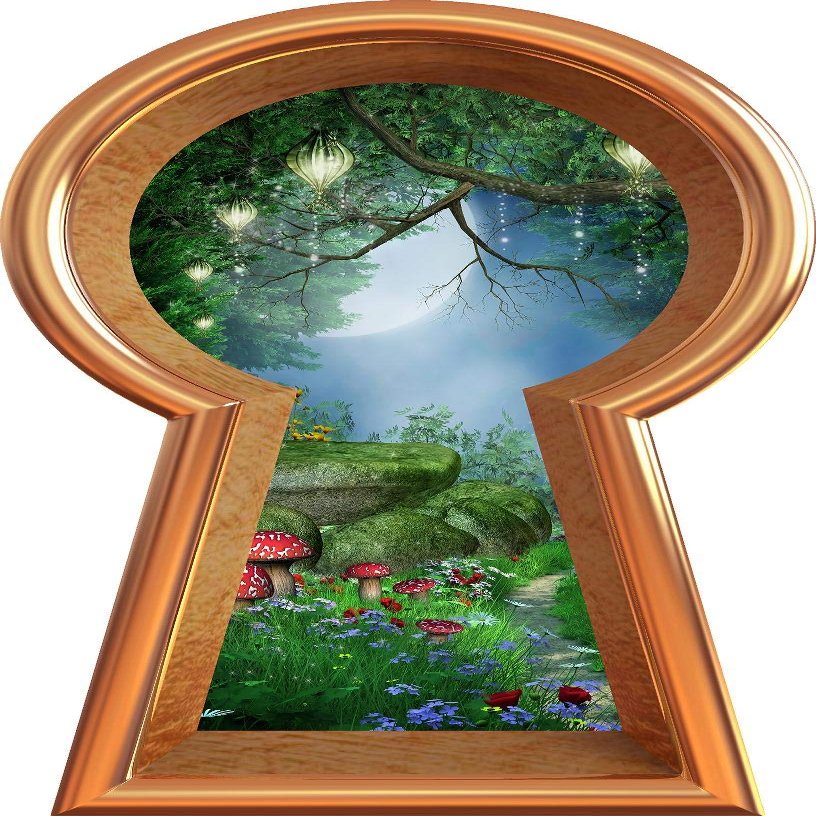 48" Bronze Keyhole 3D Window Wall Decal Enchanted Lantern Forest Wonderland Kids Room Decor Fantasy Mushroom Fairy Tale Removable Vinyl Wall Sticker - 48" Tall x 27.2" Wide