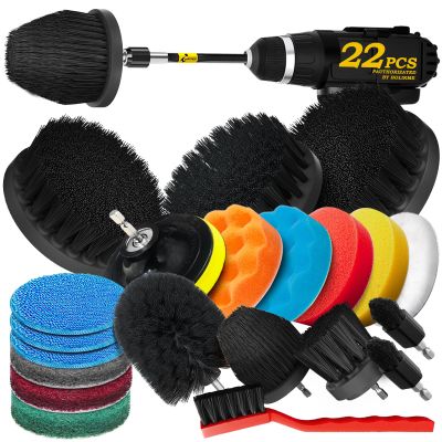 Holikme 22Pack Drill Brush Attachments Set, Scrub Pads & Sponge, Buffing Pads, Power Scrubber Brush, Car Polishing Pad Kit,Wax Applicator Pad,Car Cleaning KitCleaning SuppliesMasonry Brushes,Black