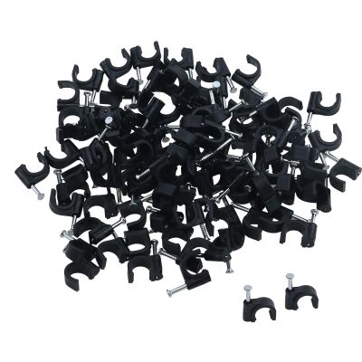 Antrader Nail in Cable Clips, Ethernet Cable Nails Tacks Clips 8mm for RG6 Cat6 Cable Management, Black, 100pcs