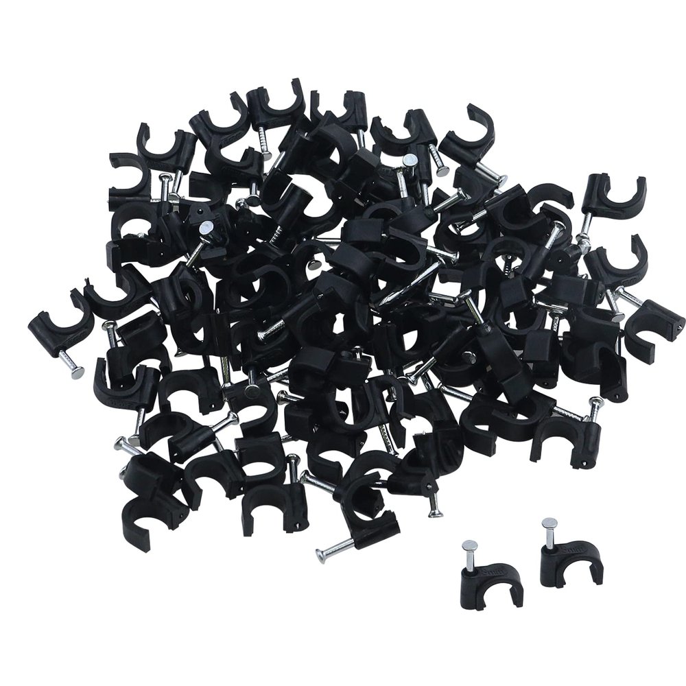 Antrader Nail in Cable Clips, Ethernet Cable Nails Tacks Clips 8mm for RG6 Cat6 Cable Management, Black, 100pcs