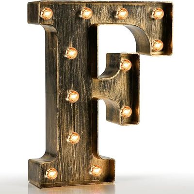 Pooqla Vintage Light Up Letter FMarquee Letters Coffee Bar Rustic Decor