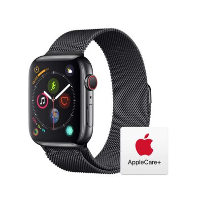 Apple Watch Series 4 (GPS + Cellular, 44mm) - Space Black Stainless Steel Case with Space Black Milanese Loop with AppleCare+ Bundle