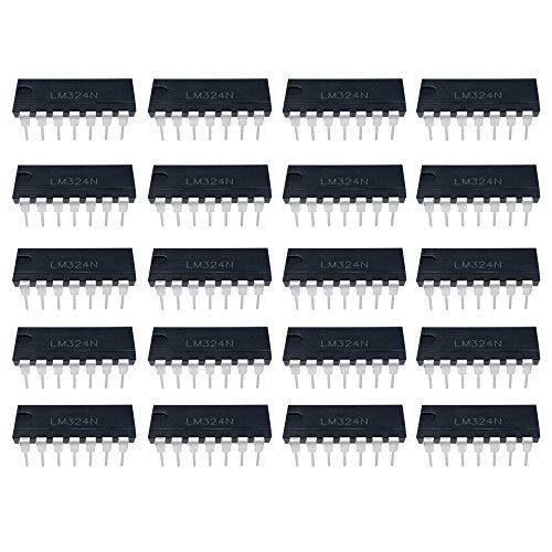 20pcs LM324N General Purpose Quad OP Amplifier, -16-32 Volt, 14-Pin, Plastic Dip Tube, 4.57 mm H x 6.35 mm W x 19.3 mm L