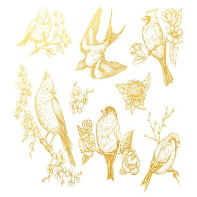 Ceramic Decals - Overglaze Gold - Enamel Decal - Waterslide Decal Gold Birds