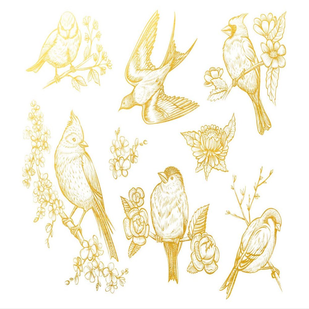 Ceramic Decals - Overglaze Gold - Enamel Decal - Waterslide Decal Gold Birds