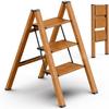 SOLADDER 3 Step Ladder, Folding Wooden Step Stool with Anti-Slip Wide Sturdy Pedal, Multi-Use for Home and Kitchen Use, Space Saving-Woodgrain(300 lbs Capacity) view 1