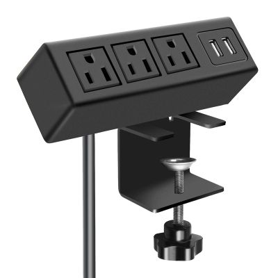 CCCEI 3 Outlet Desk Clamp Power Strip with USB Ports, Desktop Power Strip Surge Protector 1200J. Table Mount Charging Power Station, on Edge Power Outlet 125V 12A 1500W.