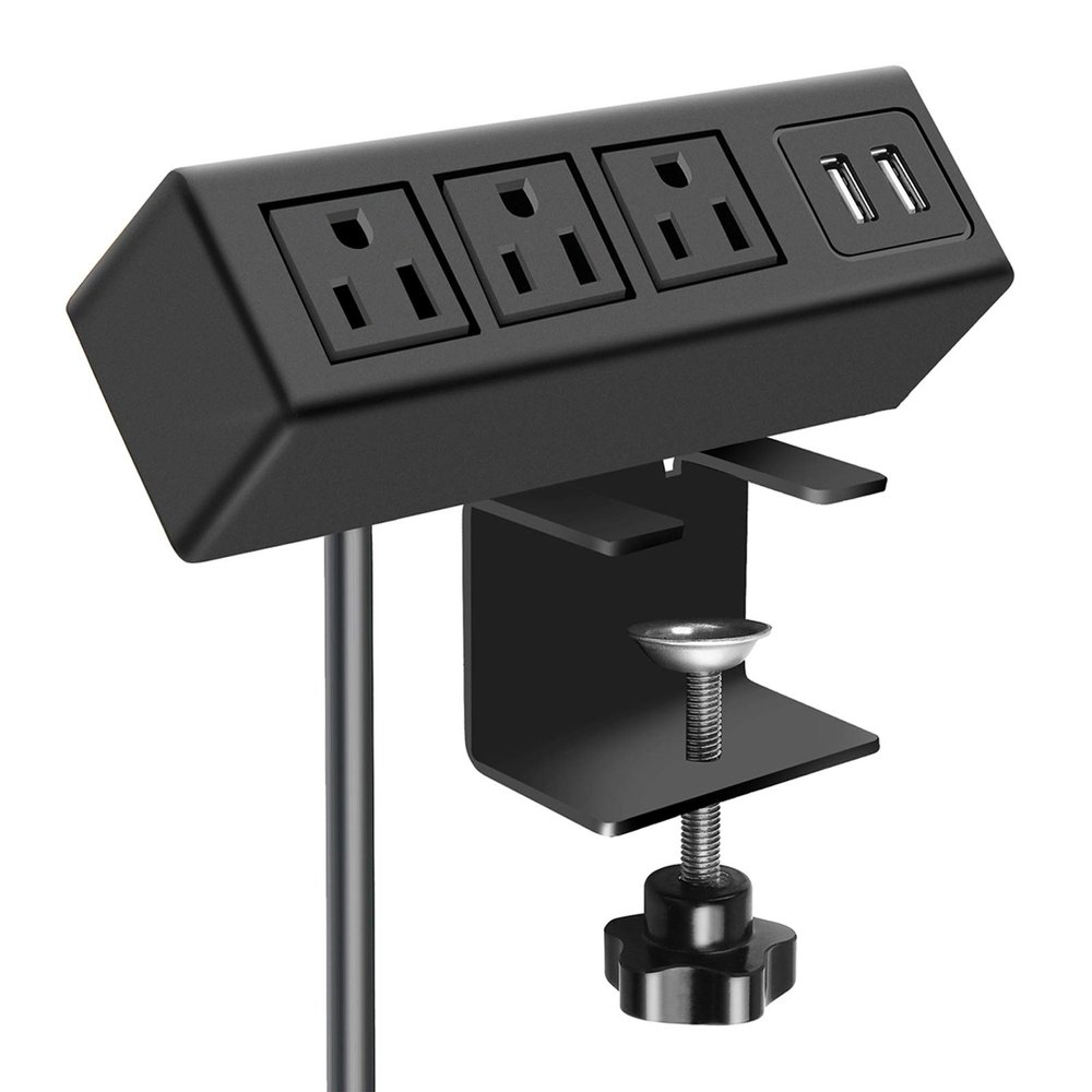 CCCEI 3 Outlet Desk Clamp Power Strip with USB Ports, Desktop Power Strip Surge Protector 1200J. Table Mount Charging Power Station, on Edge Power Outlet 125V 12A 1500W.