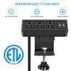 CCCEI 3 Outlet Desk Clamp Power Strip with USB Ports, Desktop Power Strip Surge Protector 1200J. Table Mount Charging Power Station, on Edge Power Outlet 125V 12A 1500W. view 2