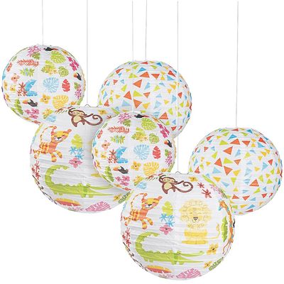 Fun Express Jungle Baby Shower Paper Lanterns Safari-Themed Party Decorations for Baby Showers Gender Reveals or Nursery Dcor Featuring Vibrant Animal Shapes and Bright Colors 6 Pieces