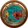 24 inch PortScape Exotic Lionfish 1 Brasswood Porthole Window Wall Decal Removable Fabric Vinyl Ocean Portal Wall Sticker Coral Reef Fish Under The Sea view 1
