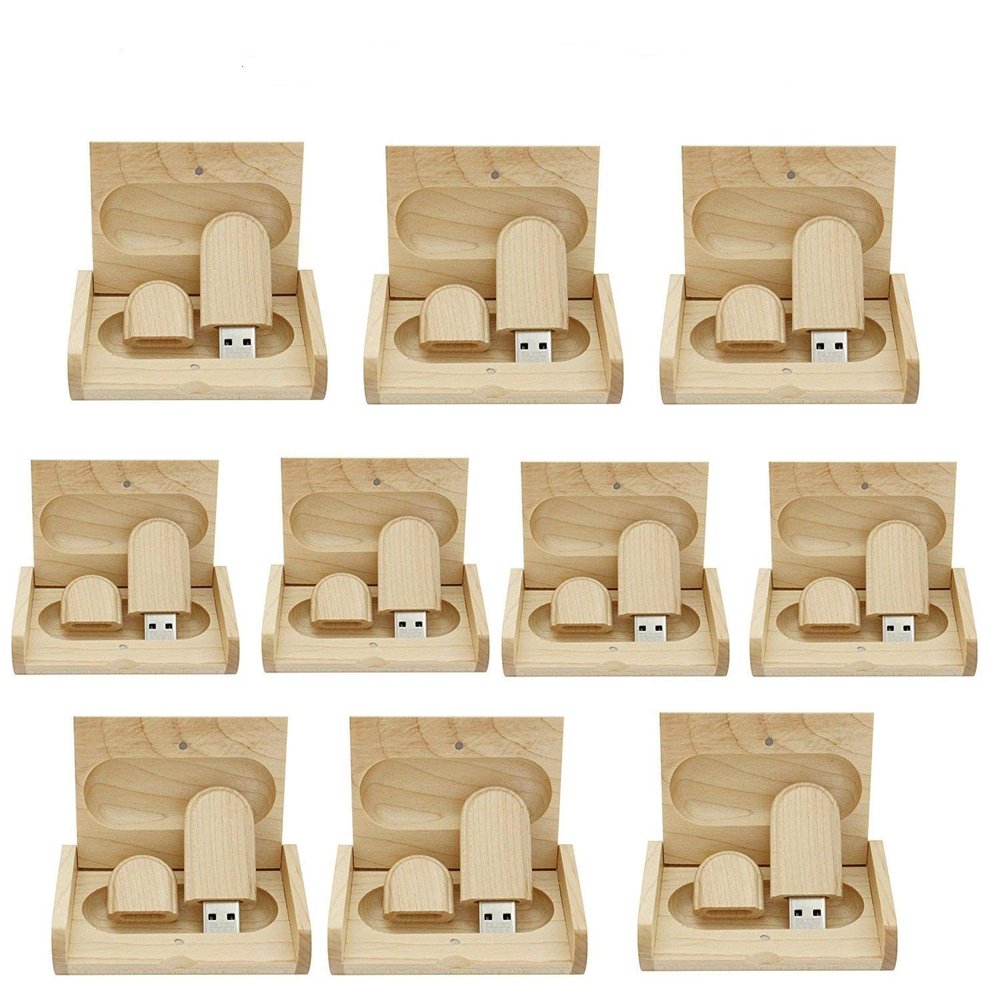 10PCS Maple Wood 2.0/3.0 USB Flash Drive with Wooden BoxFree Laser Engraving Logo (3.0/128GB)