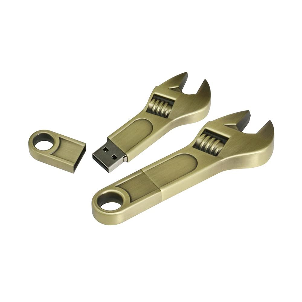 16GB Metal Wrench Shape USB 2.0 Flash Drive Pen Drive Memory Stick USB Stick USB Drive Flash Disk Thumb Drive USB Disk USB Stick U Disk PenDrive (Brass)