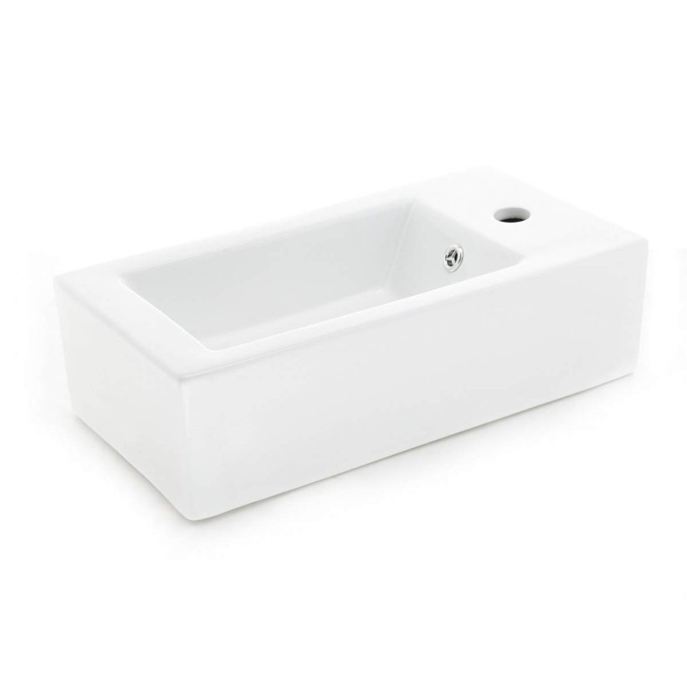 Renovators Supply Manufacturing Wall Mounted Bathroom Sink 19.8 In. White Ceramic Rectangular Wall Hung Sink With Overflow And Single Faucet Hole