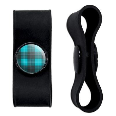 GRAPHICS & MORE Plaid Turquoise Teal Gray Grey Pattern Headphone Earbud Cord Wrap - Charging Cable Manager - Wire Organizer Set of 2 - Black