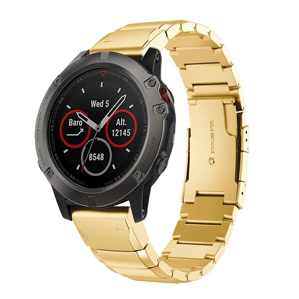 DKEnjoy Stainless Steel Quick Release Wrist Band Replacement Bracelet Watch Strap for Garmin Fenix 5X/Fenix 5X Plus/Fenix 3/Fenix 3 HR Smartwatch (Gold)