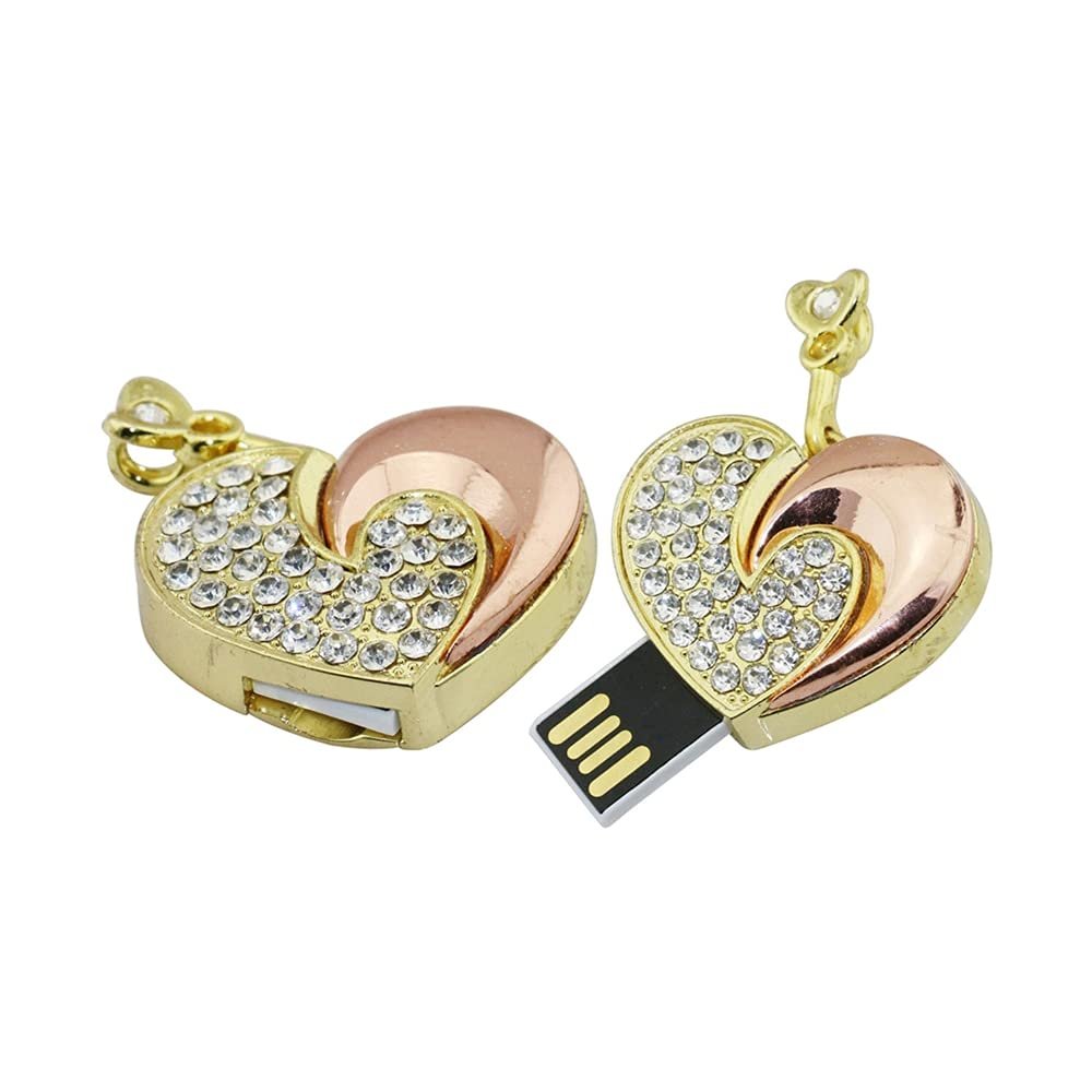 16GB Heart Shape USB Flash Drive USB Drives Memory Stick Thumb Drives USB 2.0 Disk Pen Drive Date Storage Zip Drive Jump Drive USB Stick USB Drive (Gold)