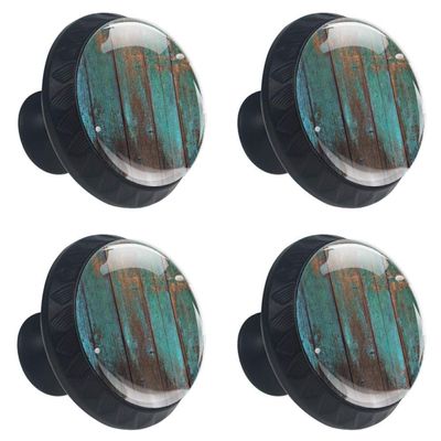 4 Pieces Set Cabinets Hardware Round Furniture Knobs Country Rustic Distressed Teal Green Barn Wood Print,Drawer Dresser Cupboard Wardrobe Pulls Handles for Home Kitchen