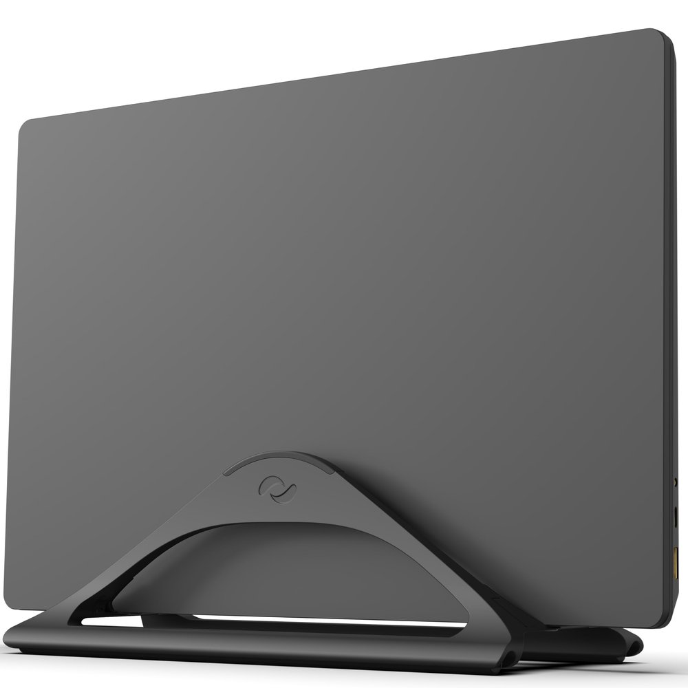 HumanCentric Vertical Laptop Stand for Desks in Matte Black, Upright Adjustable Holder to Dock Apple MacBook Stand, and Other Laptops to Organize Work & Home Office, Automatic Grip