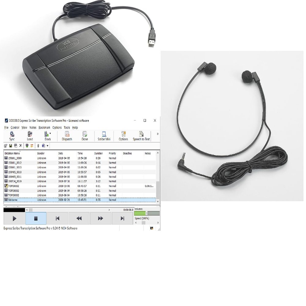 Dictation Mall Express Scribe Transcription Kit, USB Foot Pedal, Transcription Headset, Transcription Software License, EXINVC5