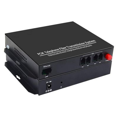 1Pair 4 Channel PCM Voice Telephone Fiber Optical Media Converters Extender Adapter Single Mode FC Fiber Optic Port Caller ID FAX with 10/100M Ethernet