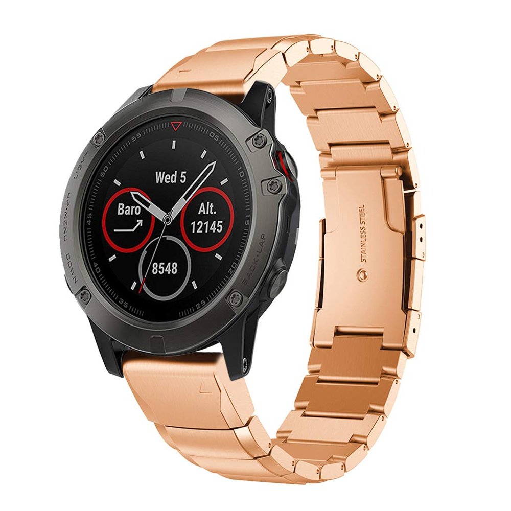 DKEnjoy Stainless Steel Quick Release Wrist Band Replacement Bracelet Watch Strap for Garmin Fenix 5X/Fenix 5X Plus/Fenix 3/Fenix 3 HR Smartwatch (Rose Gold)