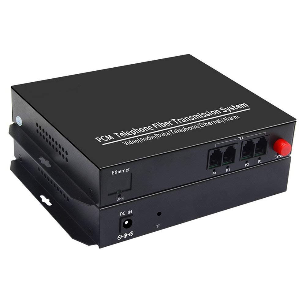 1Pair 4 Channel PCM Voice Telephone Fiber Optical Media Converters Extender Adapter Single Mode FC Fiber Optic Port Caller ID FAX