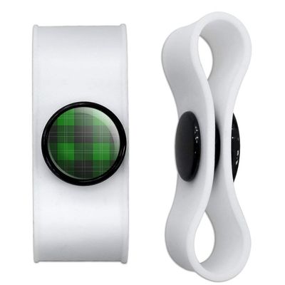 GRAPHICS & MORE Plaid Green Gray Grey Pattern Headphone Earbud Cord Wrap - Charging Cable Manager - Wire Organizer Set of 2 - Black