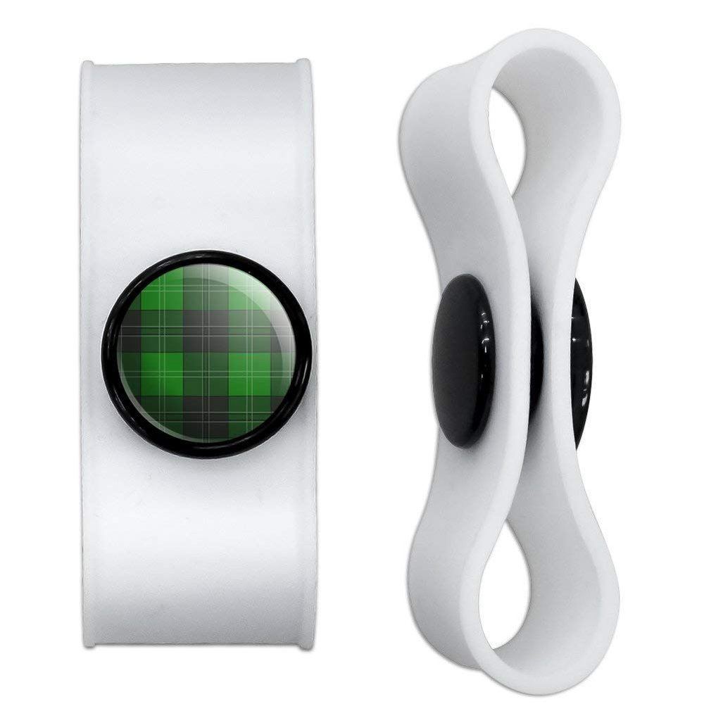 GRAPHICS & MORE Plaid Green Gray Grey Pattern Headphone Earbud Cord Wrap - Charging Cable Manager - Wire Organizer Set of 2 - Black