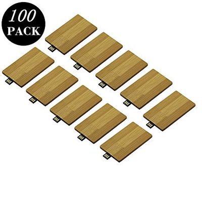 100 Pack Business Credit Card 2.0- USB Flash Drives (2.0/1GB, Carbonized Bamboo Wood)
