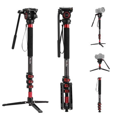 Avella CD324 Carbon Fiber Video Monopod Kit, with Fluid Head and Removable feet, 71 Inch Max Load 13.2 LB for Canon Nikon Sony Olympus Panasonic DSLR Camera
