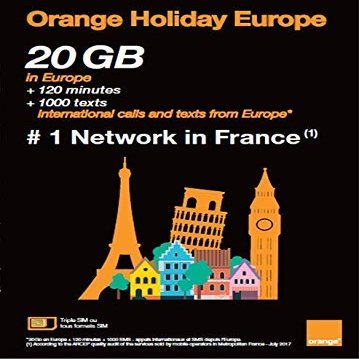 Orange Holiday Europe  20GB Internet Data in 4G/LTE + 120 mn + 1000 Texts in 30 Countries in Europe