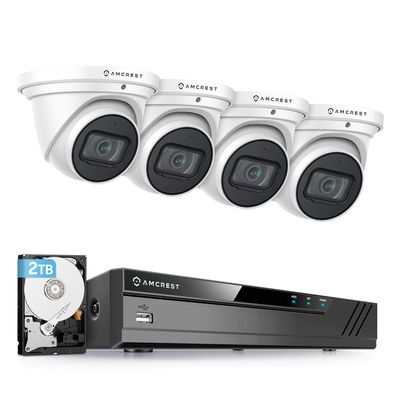 Amcrest 4K POE Security Camera System with 4K 8Ch PoE NVR (4) x 8 Megapixel Turret IP POE Cameras (3840x2160) Pre Installed 2TB Hard Drive NV4108E-IP8M-T2599EW4-2TB