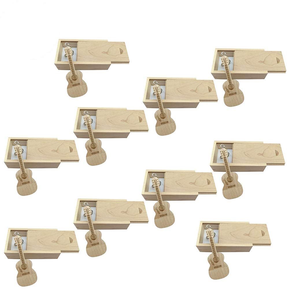 10 PCS Guitar Shaped Wood Memory Stick USB Flash Drive in Wood Box (3.0/128GB, Maple)