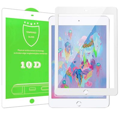 [2 Pack] iPad 9.7 5th 6th Air/Air2 Pro 9.7 Screen Protector KIQ Tempered Glass 10D HD Shatterproof Anti-Scratch Self-Adhere Full Cover Easy to Install for Apple iPad Air Pro 5th 6th Gen [10D White]