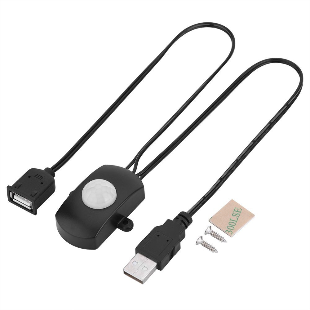 Tihebeyan Mini PIR Motion for DIY LED Lighting, PIR Infrared Motion Sensor Detector Automatic LED Strip USB Interface(Black)