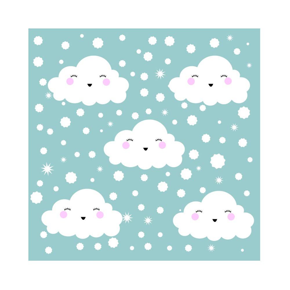 Leyiyi 10x10ft Sweet Cartoon Smiling Clouds Backdrop White Dots Baby Shower Banner Happy Birthday Backdrop for Kids Photo Booth Background Studio