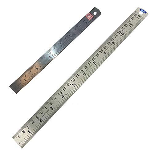 12 and 6 Ruler Set Stainless Steel Metal Straight Ruler Scale Double Sided
