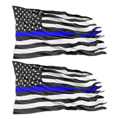 2 Pack - 8 inch Distressed Blue Line Flag | 1st Responders- Police Blue Lives Matter - 100% Vinyl Stickers for Trucks, Laptops, Waterbottles,